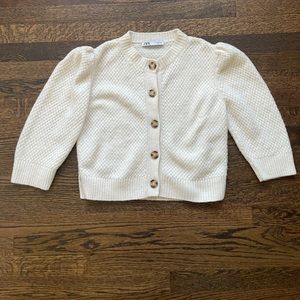 Zara Wool Blend Cropped Puff Sleeve Cardigan. Size Small.